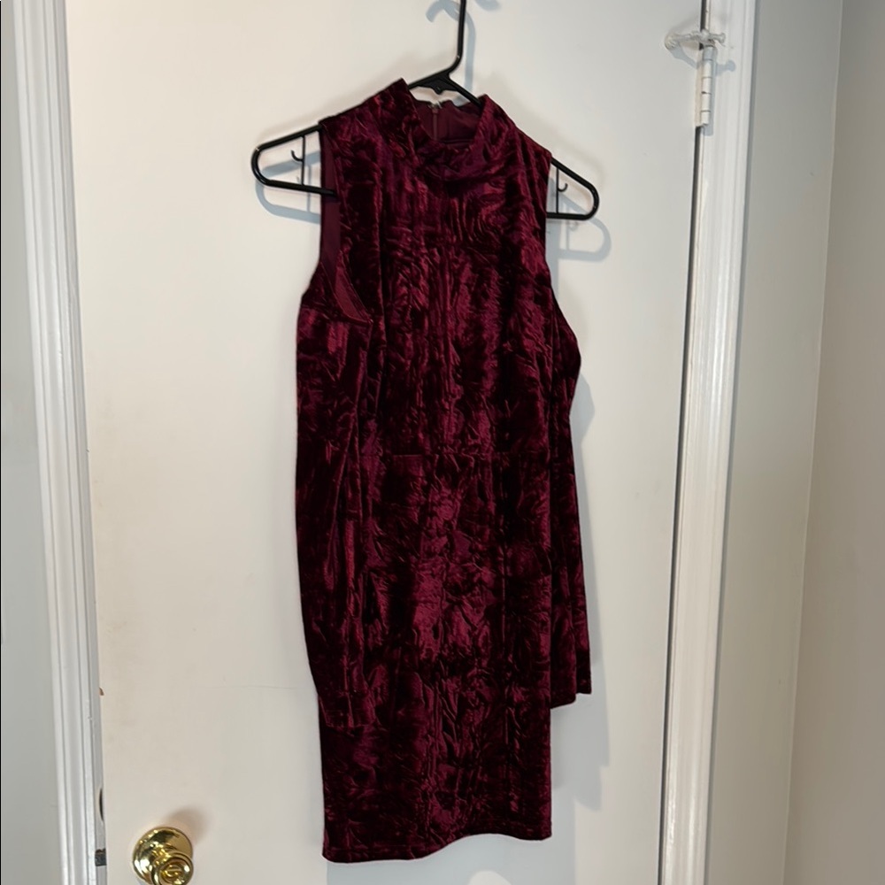 Lulu's Burgundy crushed velvet dress featuring cut out shoulders